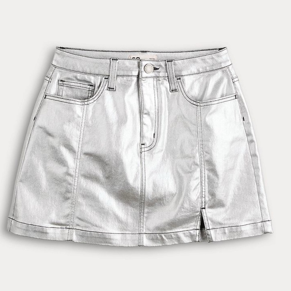 SO Silver High Rise Denim Mini Skirt Button Pockets Size 1 Juniors Women